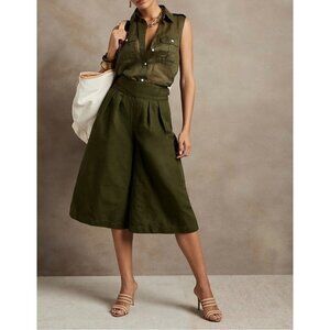 Banana Republic Linen Blend Green Culottes High Rise Wide Leg Crop Pants Size 10